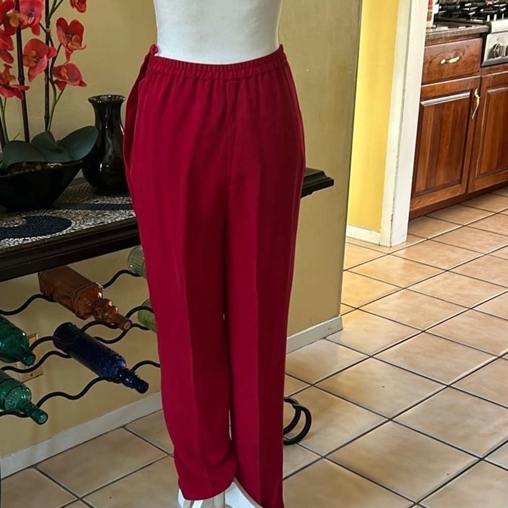 Vtg Y2K Allison Taylor NWOT Holiday 100% Silk Red Pant Suit Set Size Medium - Picture 12 of 16
